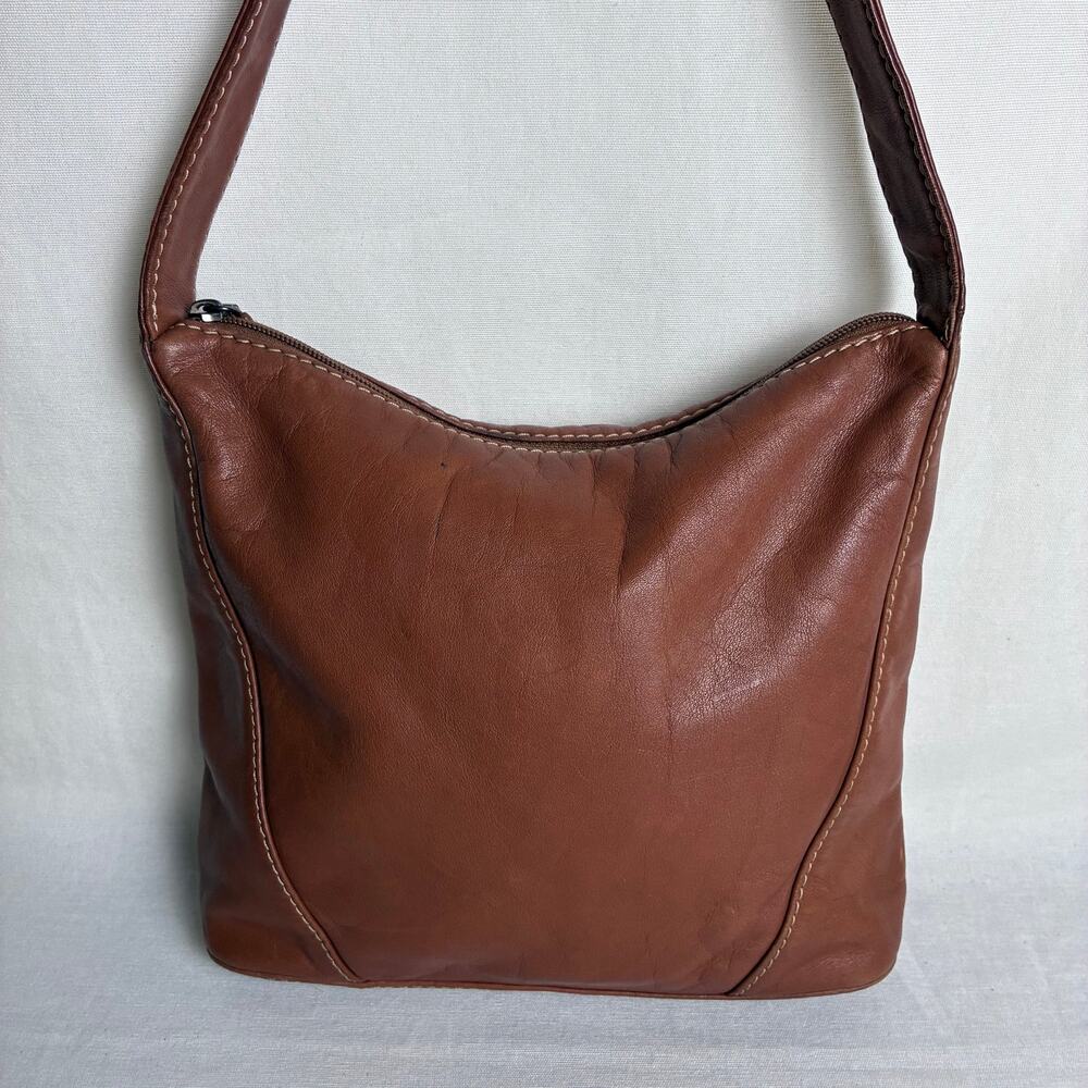 Vintage Y2K Fossil Cognac Brown Top Grain Leather Hobo Shoulder Bag 75082